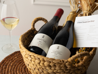 Cabernet Franc poured with roasted fall vegetables